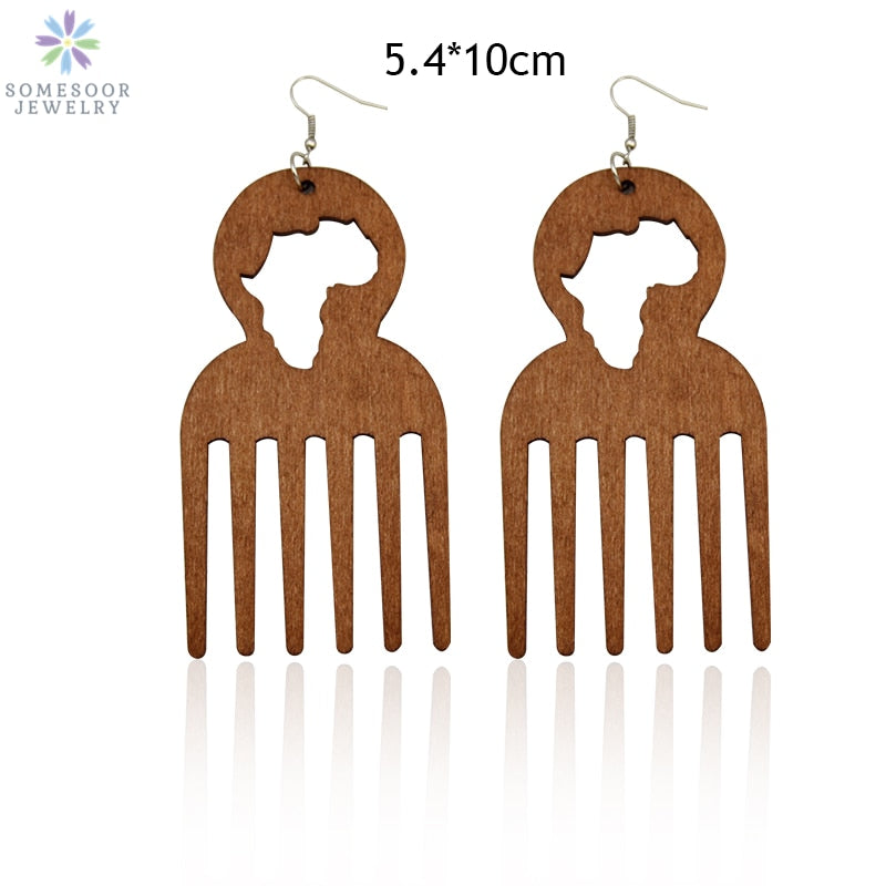 SOMESOOR Engraved Comb Design With African Map Earrings