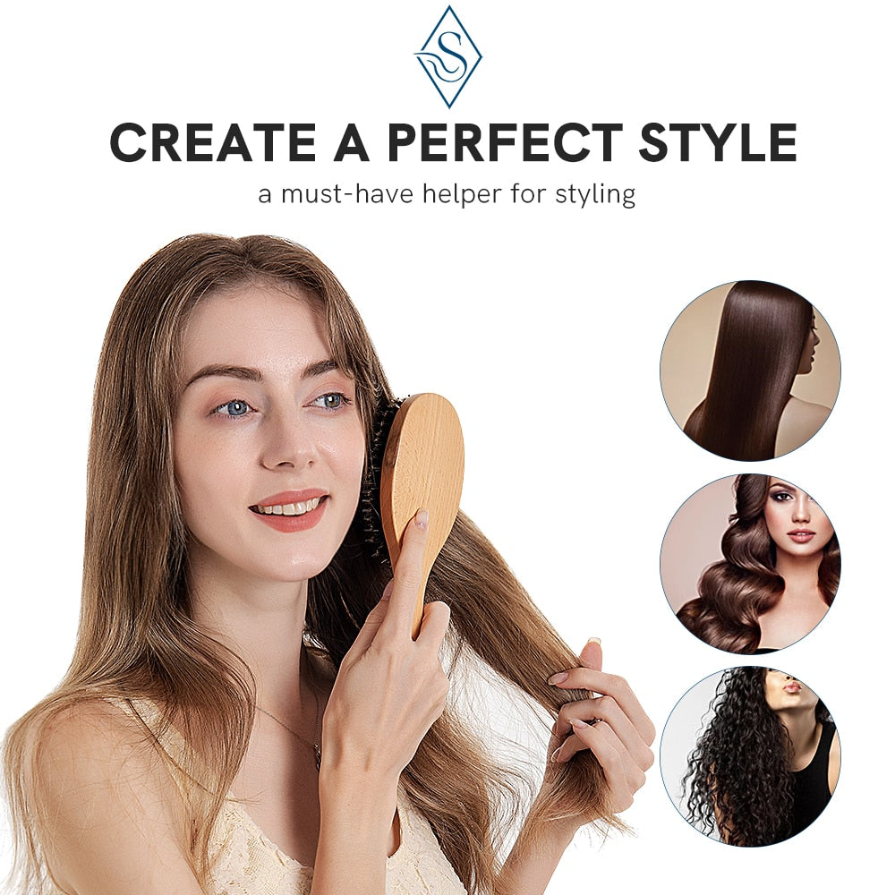 ANTI-STATIC Cushioned Wood Hair Brush