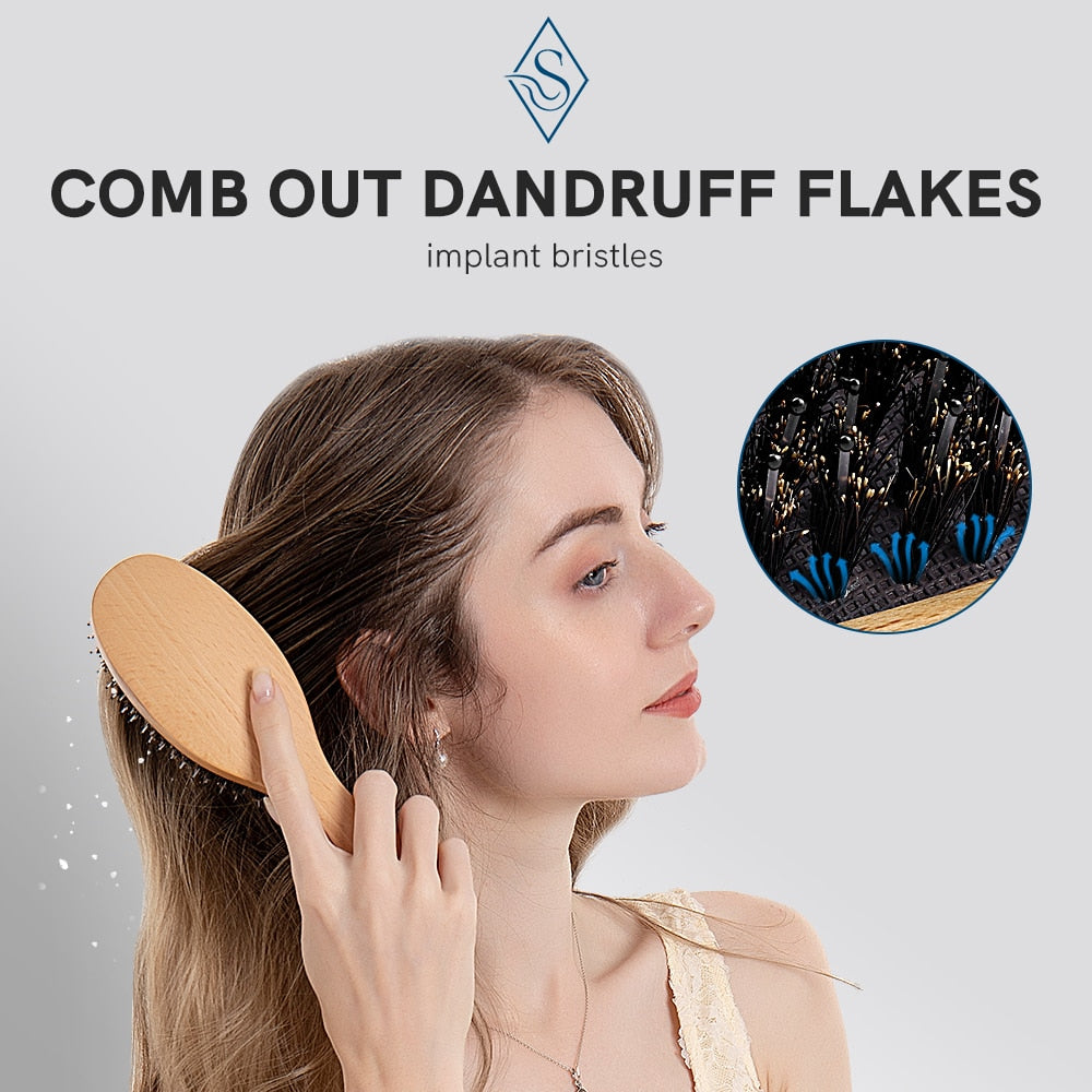ANTI-STATIC Cushioned Wood Hair Brush