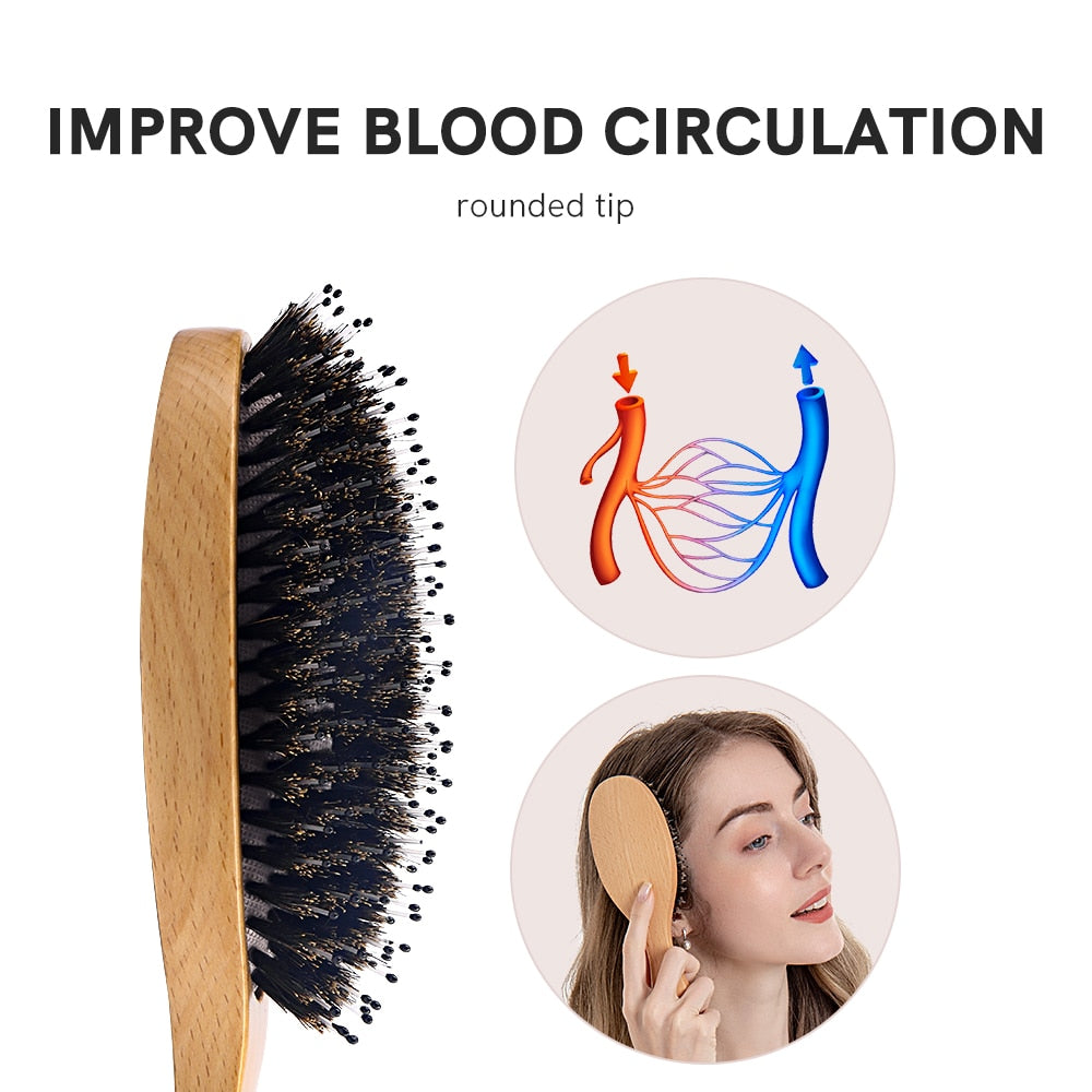 ANTI-STATIC Cushioned Wood Hair Brush