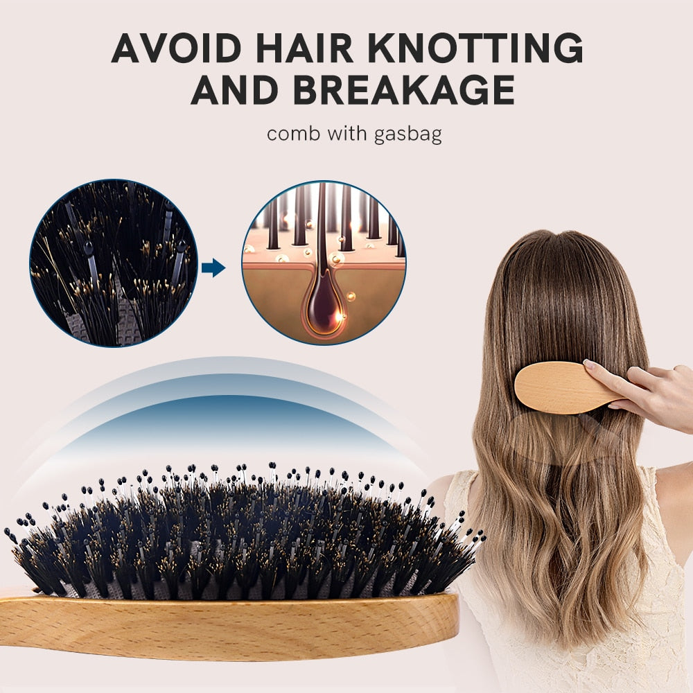 ANTI-STATIC Cushioned Wood Hair Brush