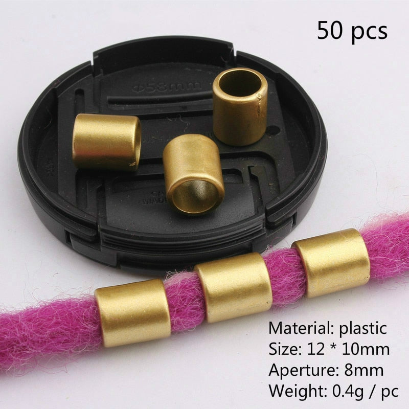 50-200 PCS African Hair Rings Cuffs Tubes Charms Jewelry Gold Silver Beads