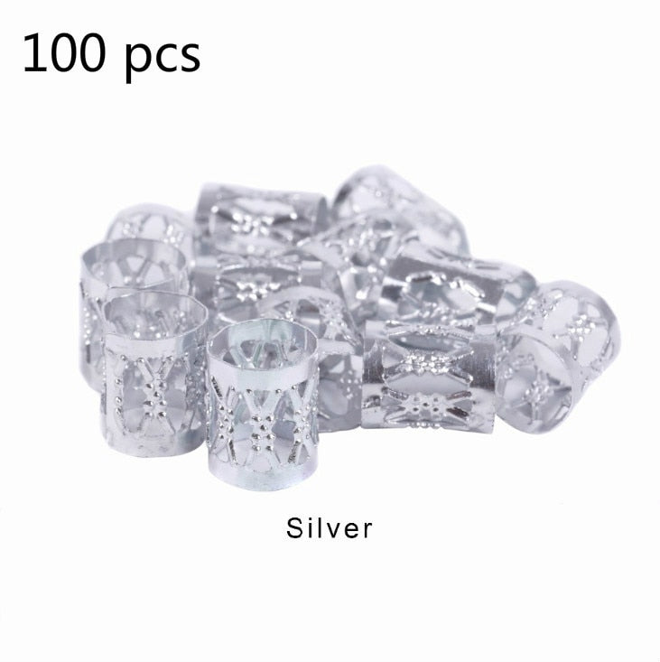 50-200 PCS African Hair Rings Cuffs Tubes Charms Jewelry Gold Silver Beads