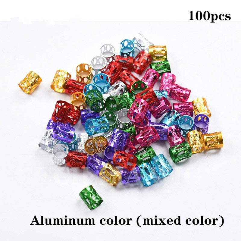 50-200 PCS African Hair Rings Cuffs Tubes Charms Jewelry Gold Silver Beads