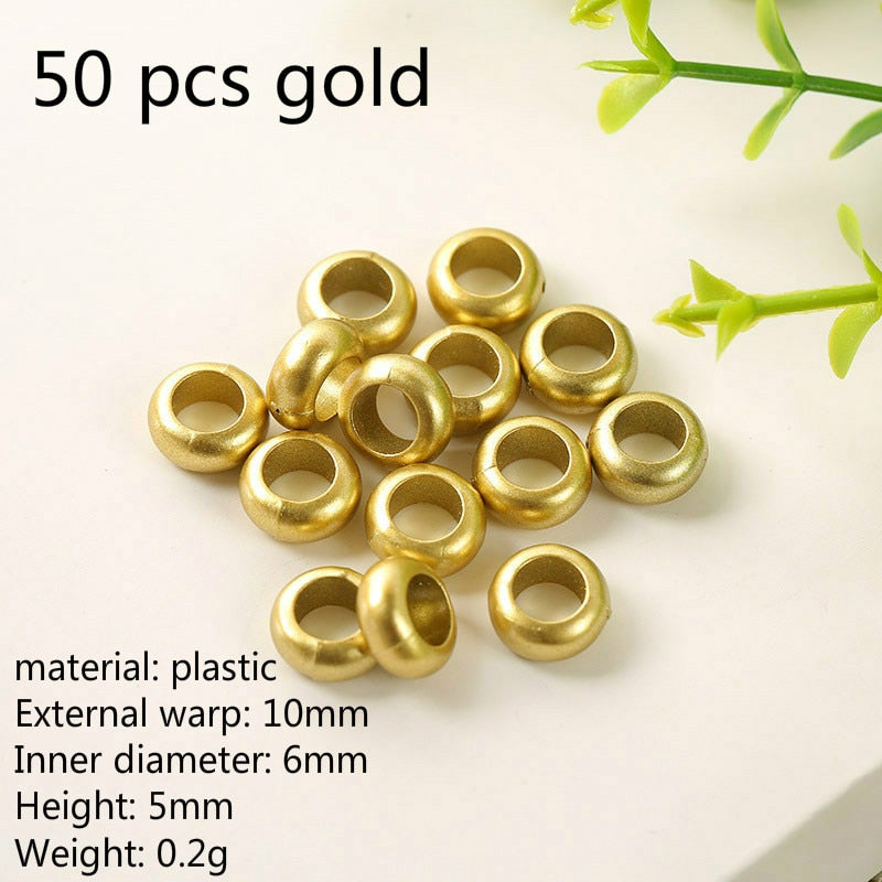 50-200 PCS African Hair Rings Cuffs Tubes Charms Jewelry Gold Silver Beads