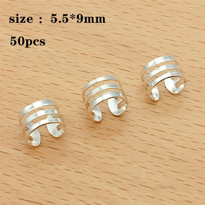 50-200 PCS African Hair Rings Cuffs Tubes Charms Jewelry Gold Silver Beads