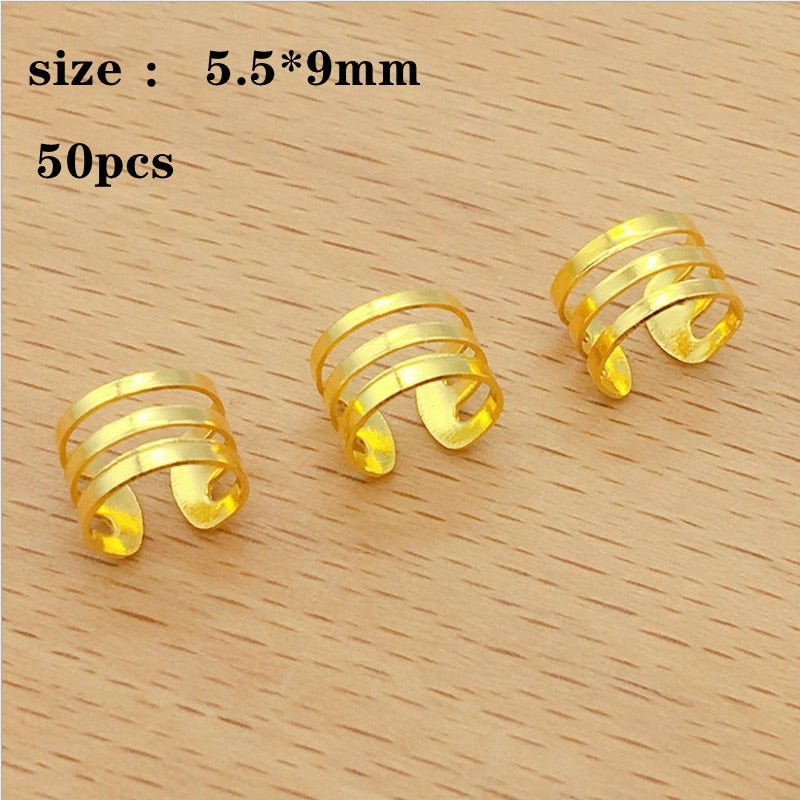 50-200 PCS African Hair Rings Cuffs Tubes Charms Jewelry Gold Silver Beads