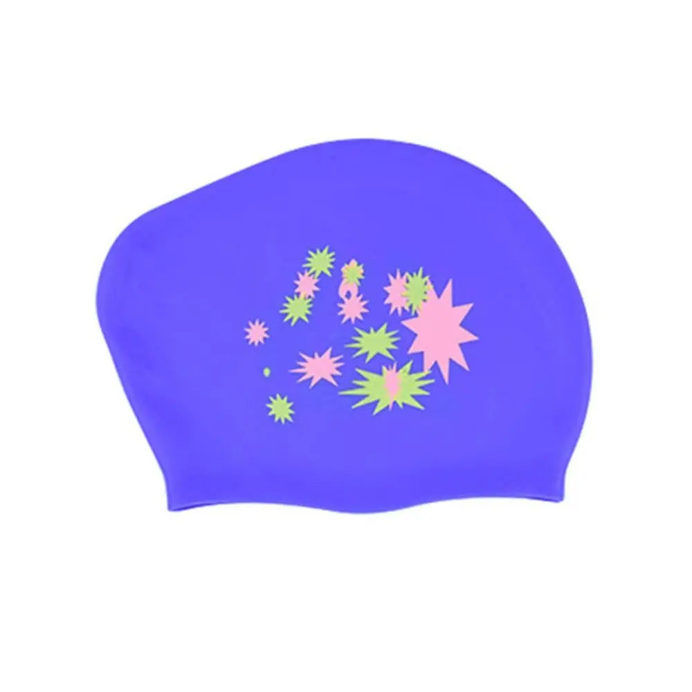 New Silica Gel Long Hair Swimming Cap Star Pattern Large Size Silicone Swimming Cap Elastic Waterproof Swim Gear Adult