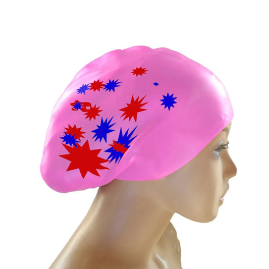 New Silica Gel Long Hair Swimming Cap Star Pattern Large Size Silicone Swimming Cap Elastic Waterproof Swim Gear Adult