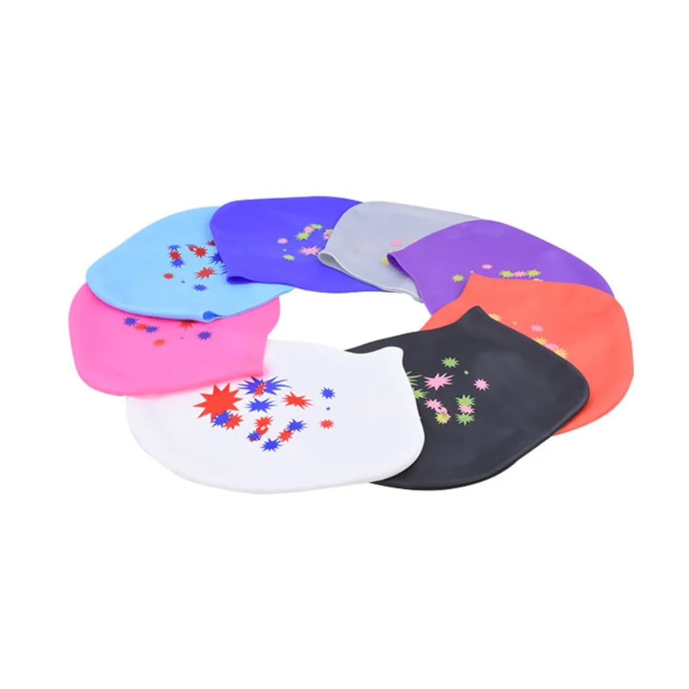 Large Size Long Hair Swimming Cap New Star Pattern Silica Gel Silicone Swimming Cap Elastic Waterproof Swim Gear Lady