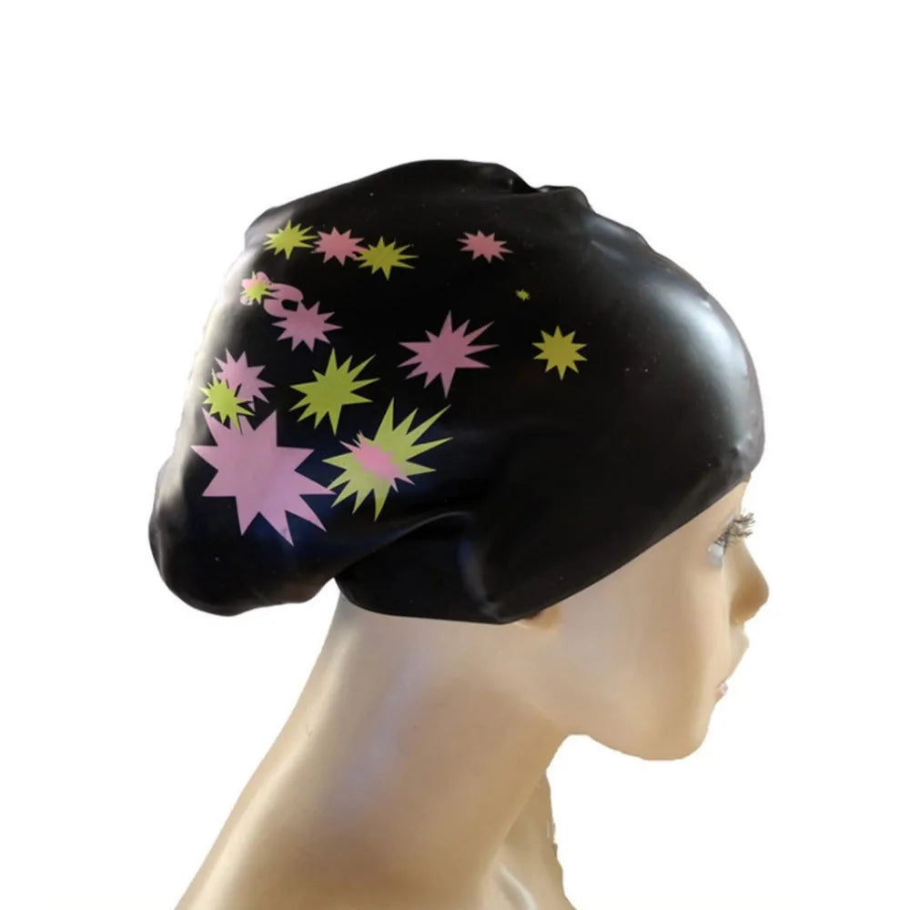 Large Size Long Hair Swimming Cap New Star Pattern Silica Gel Silicone Swimming Cap Elastic Waterproof Swim Gear Lady