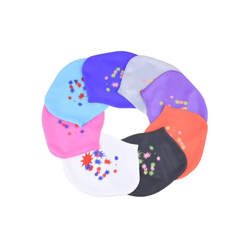 New Silica Gel Long Hair Swimming Cap Star Pattern Large Size Silicone Swimming Cap Elastic Waterproof Swim Gear Adult