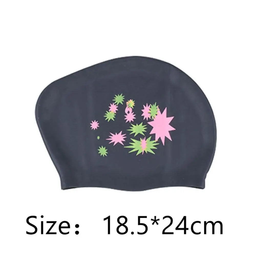 New Silica Gel Long Hair Swimming Cap Star Pattern Large Size Silicone Swimming Cap Elastic Waterproof Swim Gear Adult