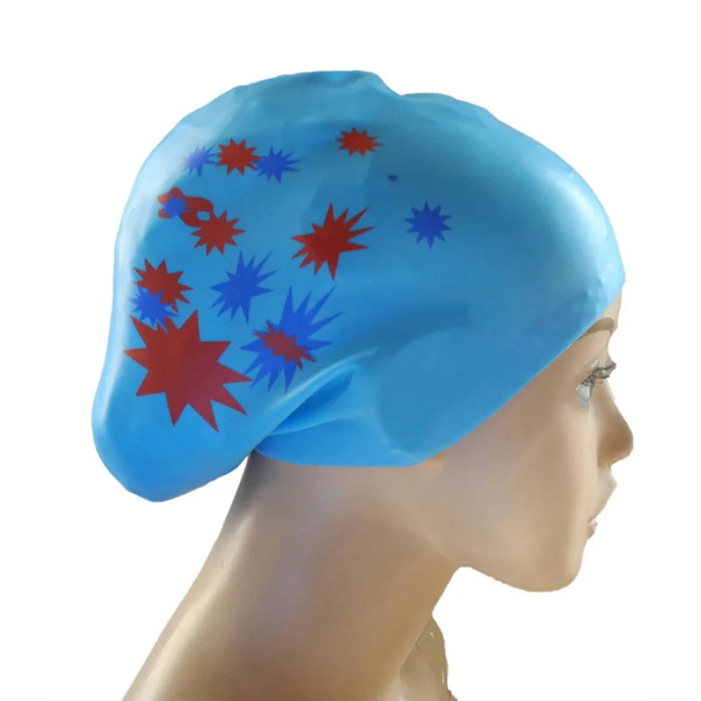 Large Size Long Hair Swimming Cap New Star Pattern Silica Gel Silicone Swimming Cap Elastic Waterproof Swim Gear Lady