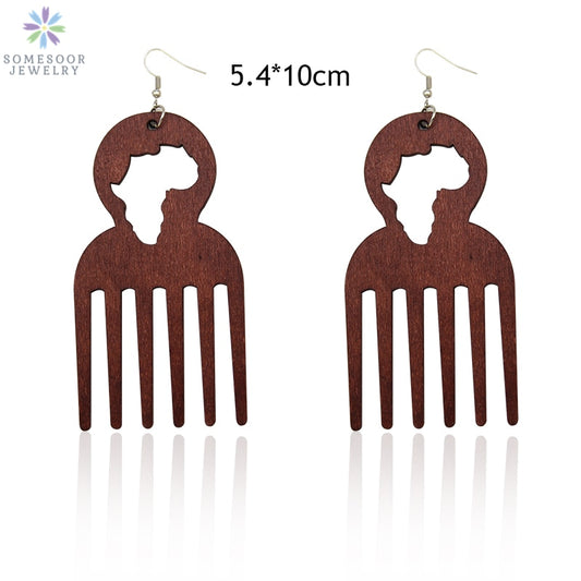 SOMESOOR Engraved Comb Design With African Map Earrings