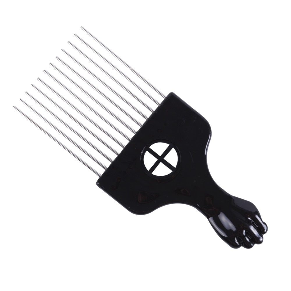 Metal Hair Pick w/Black Fist Handle