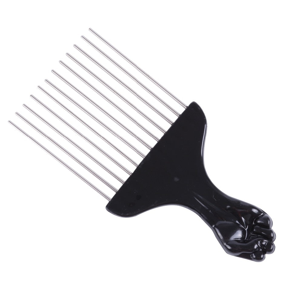 Metal Hair Pick w/Black Fist Handle