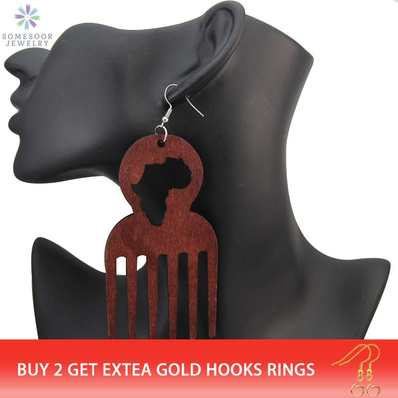 SOMESOOR Engraved Comb Design With African Map Earrings