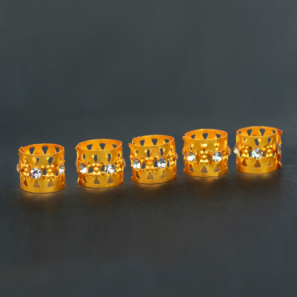 WASIG 50pcs/lot Gold Rhinestone Hair Dread Braids Dreadlock Beads