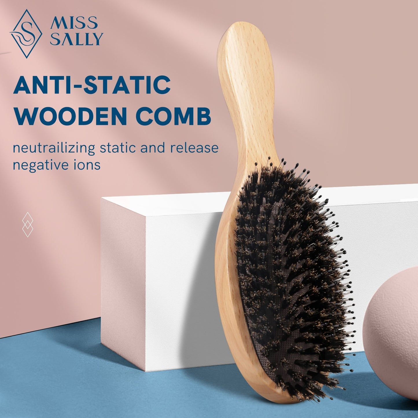 ANTI-STATIC Cushioned Wood Hair Brush