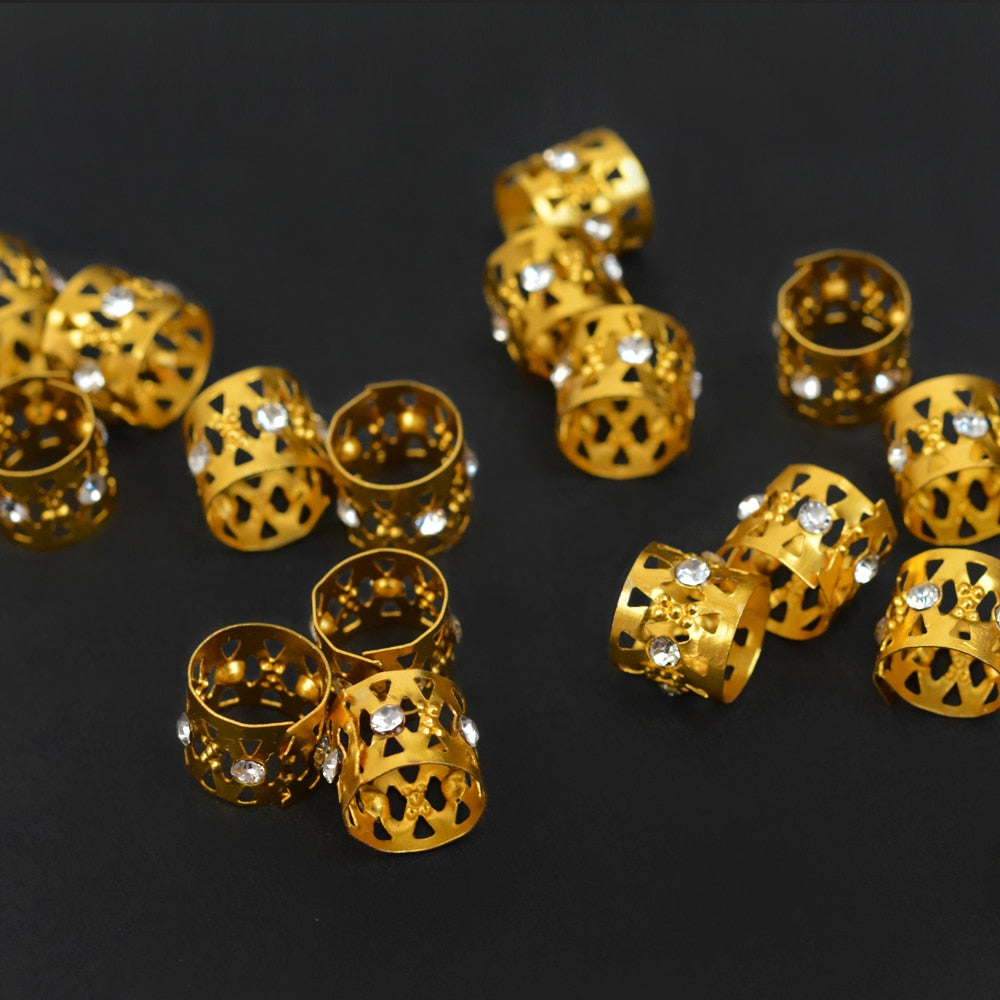 WASIG 50pcs/lot Gold Rhinestone Hair Dread Braids Dreadlock Beads