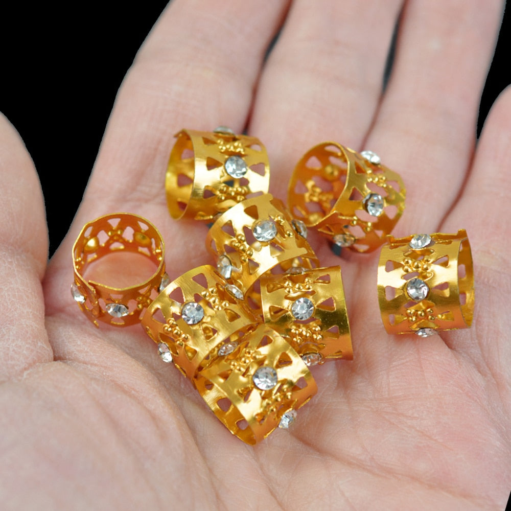 WASIG 50pcs/lot Gold Rhinestone Hair Dread Braids Dreadlock Beads