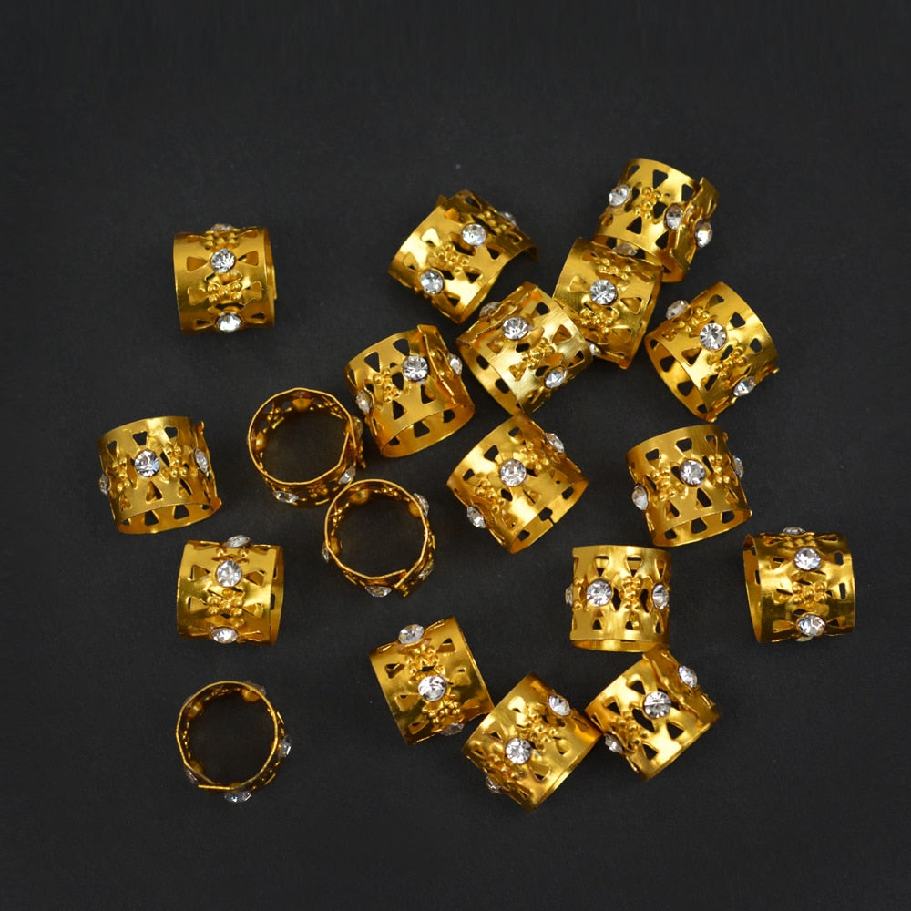 WASIG 50pcs/lot Gold Rhinestone Hair Dread Braids Dreadlock Beads